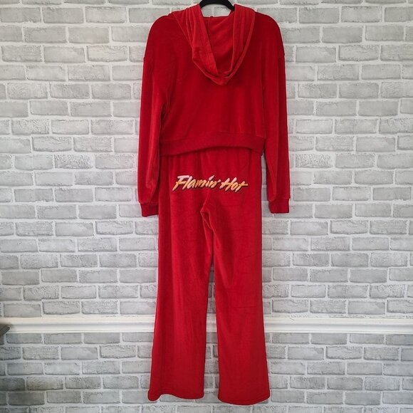 Cheetos Flamin Hot Red Velour Tracksuit Small Athleisure Zip Hoodie Sweatpants - Picture 2 of 9